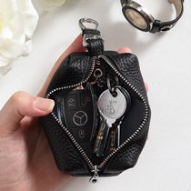 Leather key bag female small mini cowhide universal door large capacity multi-function zipper car key storage bag