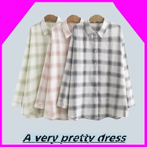 2021 Spring Summer New British Plaid Loose Size Fat mm Shirt Women Long Slim Bottom Top