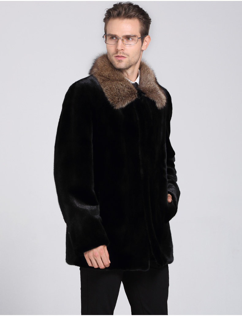 2022新款貂进口美国黑貂宝嘉美男士貂皮大衣整貂水貂毛皮草渔貂领