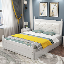 Solid wood bed 1 8-meter bed Soft-wrapped pine bed Master bedroom Double bed Economy 1 5 logs Modern simple single bed