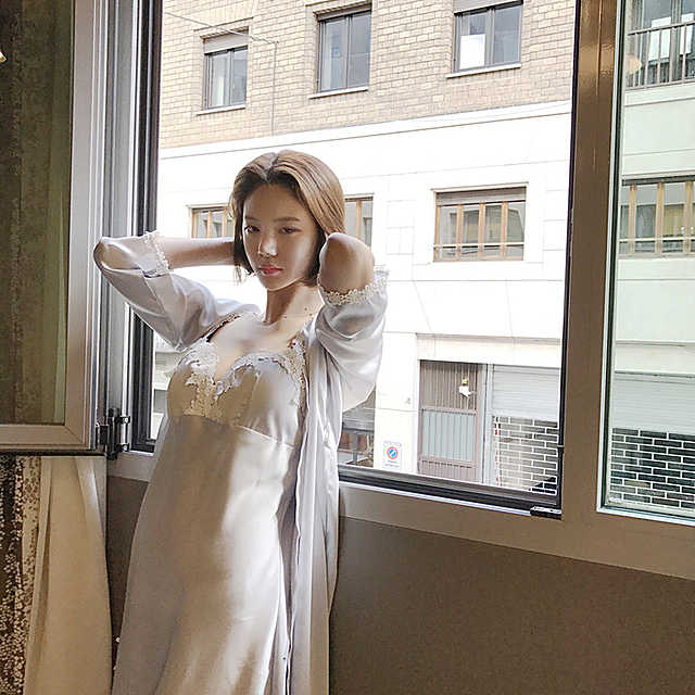 性感小姐姐~超舒适真丝缎蕾丝拼接点缀居家服 睡衣两件套6655现货