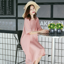 2021 summer new Korean version of large size 200 Jin fat mm loose fat plus size copper ammonia silk stitching dress