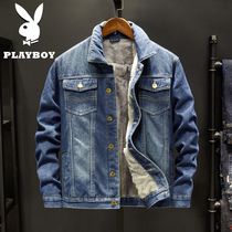  Playboy denim jacket mens autumn and winter 2021 loose jacket plus fat increase top plus size plus velvet thickening