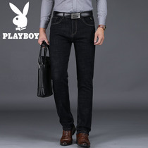  Playboy mens jeans spring and autumn 2021 new straight slim black mens pants casual long pants