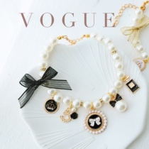 Kitty Pearls Necklace Small Scent Wind Perfume Hanging Pendant Dog Lace Butterfly Knot Neckline Butterfly Knot Pet Adornment