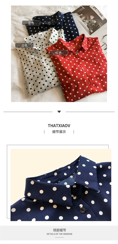 Mùa xuân và mùa thu 2019 Áo sơ mi chấm bi mới của phụ nữ dài tay Han Fan Chao Fire Top Lazy Chic Style Áo sơ mi Hồng Kông - Áo sơ mi dài tay