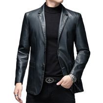 Leather leather clothing mens suit collar slim sheep leather handsome suit leather jacket father spring and autumn casual jacket