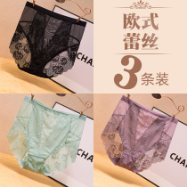 Sexy Panties Lady Lace Transparent High-waisted Abdominal Buttocks Antibacterial Pure Cotton Crotch Big Code Fat Mm No Trace Triangle Pants