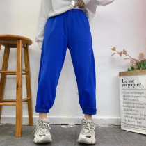 2020 autumn new Korean version stitching contrast color pants hems close up sports casual pants womens all-match thin Wei pants