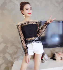 New style celebrity sexy one line collar lace cover lace shirt