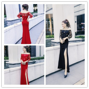 fashion temperament sexy stitching split dress  