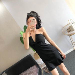 Halter neck U-neck cut sexy slim lady style dress