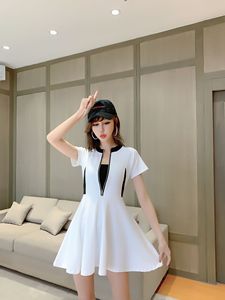 Casual and all-around Tight Sexy bag hip and waist color block round neck short sleeve T-shirt dress