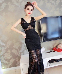 Sexy Lace Suspension Belt Low Chest Perspective Fashion Lace Dress