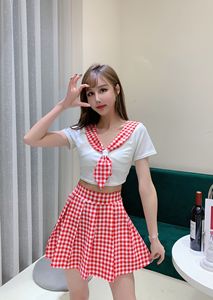 Bowknot waist back show thin retro Plaid print Short Sleeve Dress