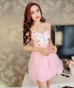 Rhinestone Beaded SLING DRESS high waist Princess puff skirt