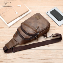 Yuesen kangaroo chest bag mens leather bag multi-functional shoulder bag casual messenger bag large-capacity tide brand small backpack