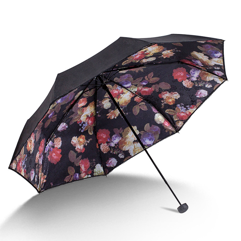 天堂伞超强防晒防紫外线遮阳太阳伞 好看漂亮折叠晴雨伞女小黑伞产品展示图5