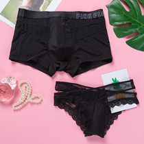 Net gauze couple underwear sexy suit ice thin low waist womens breifs hot transparent mens boxer pants