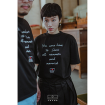 Moon designer same model Before Sunset mercerized cotton black loose T-shirt small high collar men and women can wear