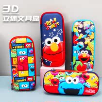 3D stationery box girls zipper pencil case boy large capacity multifunctional three-layer pen bag elementary school student sesame street
