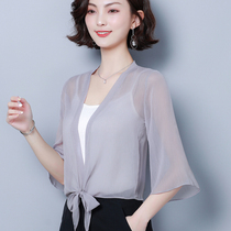 Chiffon shawl with skirt Wild western style jacket female suspenders with short cardigan thin top