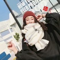 Korean hipster pure literary white plaid scarf double-sided imitation cashmere thickened warm winter scarf shawl