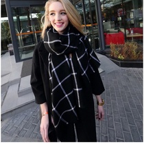 Korean version imitation cashmere scarf womens autumn and winter black and white plaid long thick knitted shawl warm collar wild