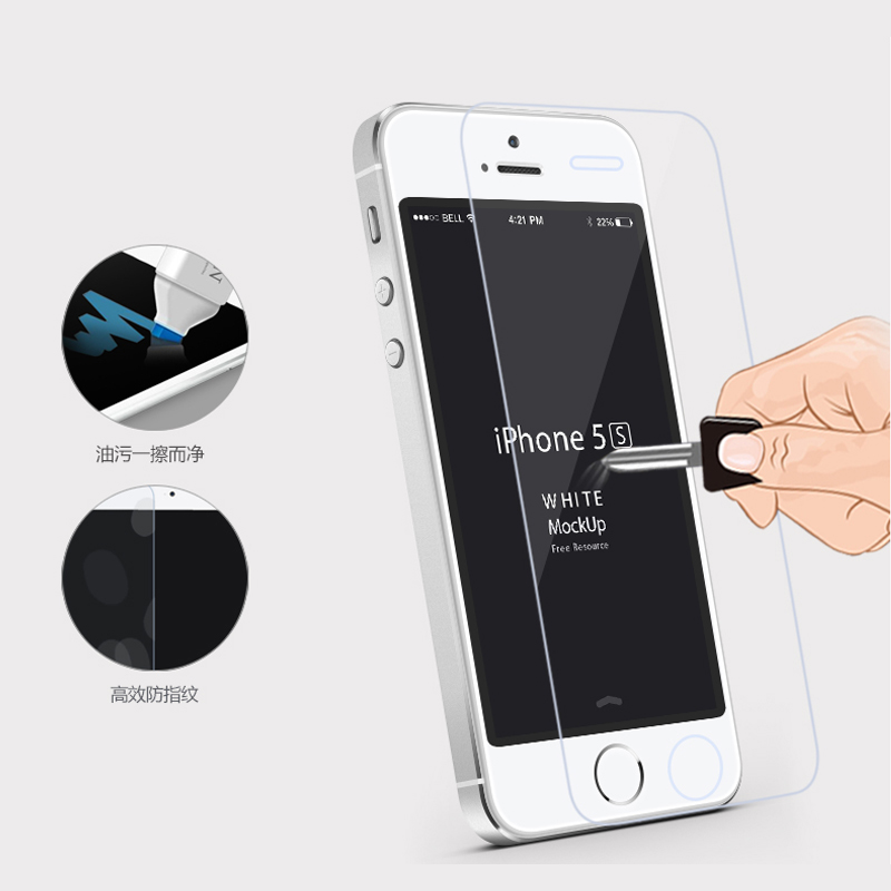 倍思 iPhone5S钢化玻璃膜抗蓝光苹果5se钢化膜5C防爆膜高清透贴膜产品展示图5