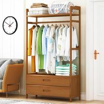 Sturdy simple wardrobe wood full solid wood log small multilayer home bedroom girls no paint full-hanging simple