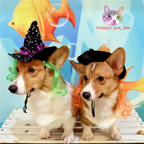 Pet Halloween wizard drag hat cat and dog fake hair accessories ball witch wizard pointed hat