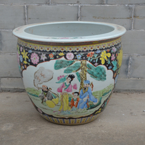 Antique collection Jingdezhen Art Porcelain Factory hand-painted black background Wanhua figure cylinder ornaments to protect the old bag