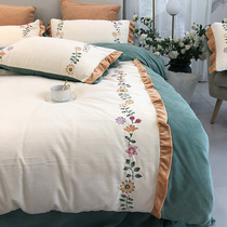 Winter thickened milk velvet four-piece hipster pastoral bed double-sided baby coral velvet Farley flannel