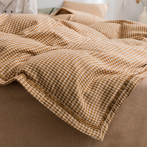 Houndstooth jacquard yarn-dyed brushed pure cotton four-piece thickened autumn and winter cotton quilt cover Nordic net red bedding