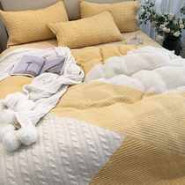 Baby velvet four-piece winter thickened wool woven girl heart yellow plus velvet coral velvet quilt cover bedding