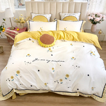 60 plush cotton bed four-piece set Cotton pure cotton small fresh pastoral wind Sun Kwai embroidery bed sheet duvet cover supplies