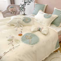 60 double-strand cotton four-piece cotton hipster cute little Angel embroidery girl heart color sheet quilt cover