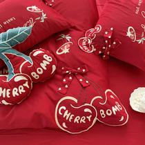 Wedding cotton four-piece set 100 cotton big red wedding room western wedding six-piece set of quilt cover bedding 4