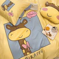 Cute giraffe 60 cotton four-piece cotton Children card ventilation single double bed sheet quilt cover bedding