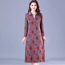 High-grade autumn long sleeve dress 2021 New Style mother Spring Autumn dress thin cover meat over knee long skirt