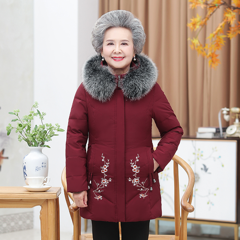 Elderly cotton clothes female mother cotton clothes thickened middle-aged and elderly winter clothing female coat 60 year old grandma embroidered with small cotton padded jacket