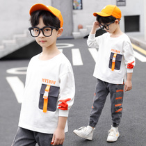  Boys  long-sleeved t-shirt spring 2021 new childrens round neck bottoming shirt middle and large childrens western style top Korean sweater 9