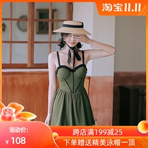 2021 New Korean ins swimsuit Women summer skirt style thin Belly Belly small breast steel rest gathered one hot spring swimsuit