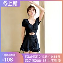 Swimwear women Korea 2021 New skirt one-piece Hot Spring short sleeve belly thin conservative Korean ins swimwear