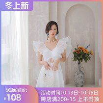 New Net red holiday Lotus sexy thin belly cover ins skirt one-piece swimsuit female small chest conservative swimsuit