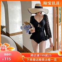 Swimsuit female summer 2021 New Korean ins short sleeve conjoined Conservative belly thin gathering hot spring students swimsuit