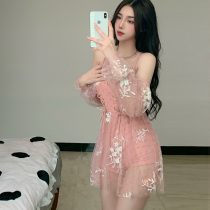 2022 New Steel Tooed Swimsuit Conjoined Small Chest Burst Dress Flat Corner Conservative Veil Slim Swimsuit Spa