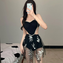 New sexy poly-woo swimsuit one-piece small breasted seaside skirt-style display chest shade swimsuit womens back flat corner swimsuit