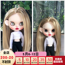 DBS Blythe small cloth doll light golden partial long hair joint body day burn skin color suitable to change makeup