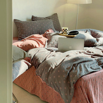 Four Seasons Full Cotton Double Layer Gauze Four Pieces Of Pure Cotton 100 Color Weave Jacquard Long Suede Cotton Washed Quilt Cover Three Sets 4
